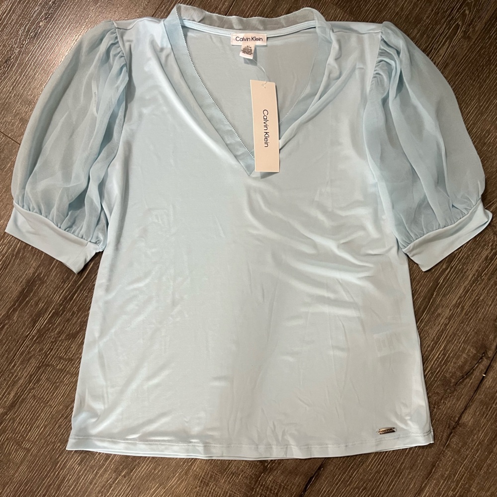 Calvin Klein Sky Blue Puff Sleeve Blouse
